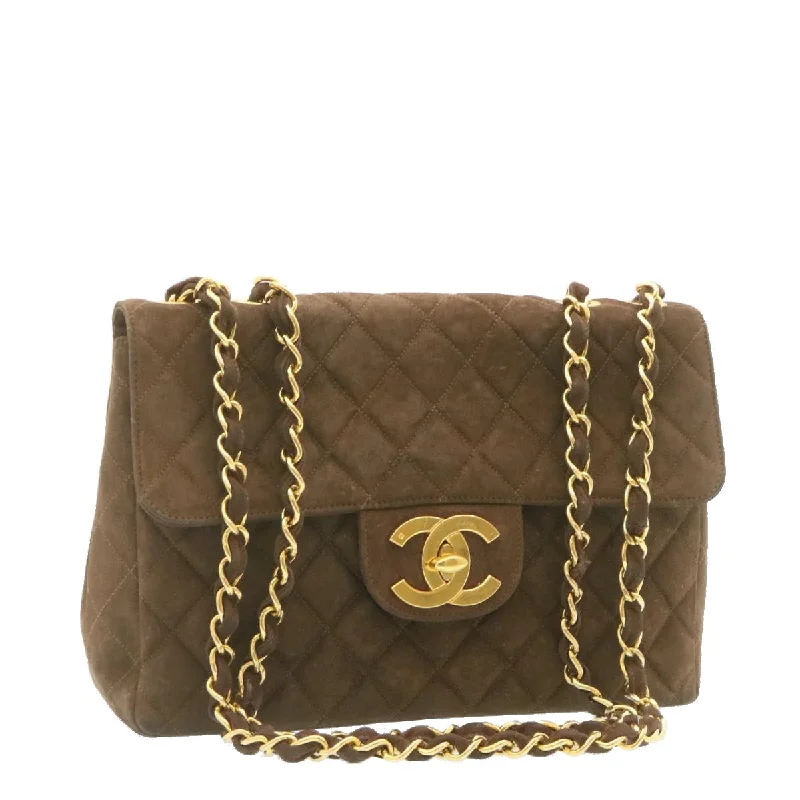 CHANEL Matelasse 30 Double Chain flap Shoulder Bag Suede Brown CC  ar4582