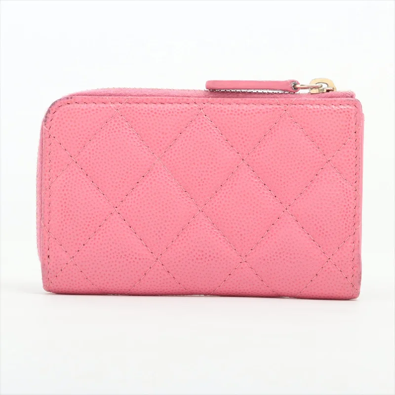 Chanel Matelasse Caviar Skin Coin Case L-shaped Zipper Pink