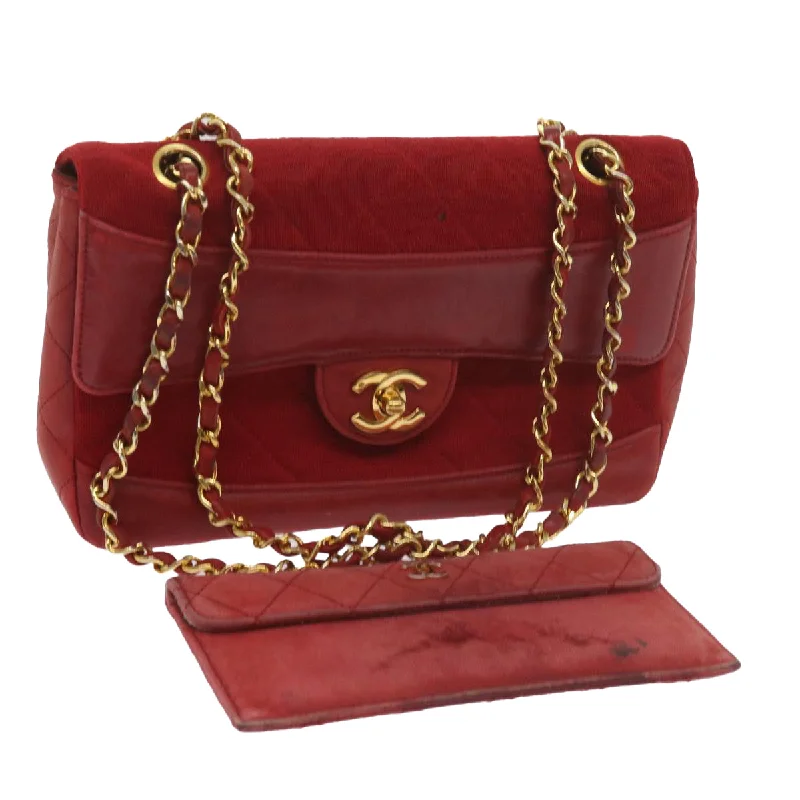 CHANEL Matelasse Chain Shoulder Bag Canvas Red CC  59869A