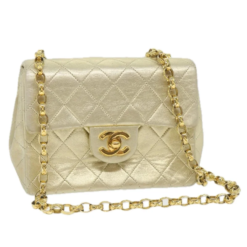 CHANEL Matelasse Chain Shoulder Bag Lamb Skin Gold CC  58346A