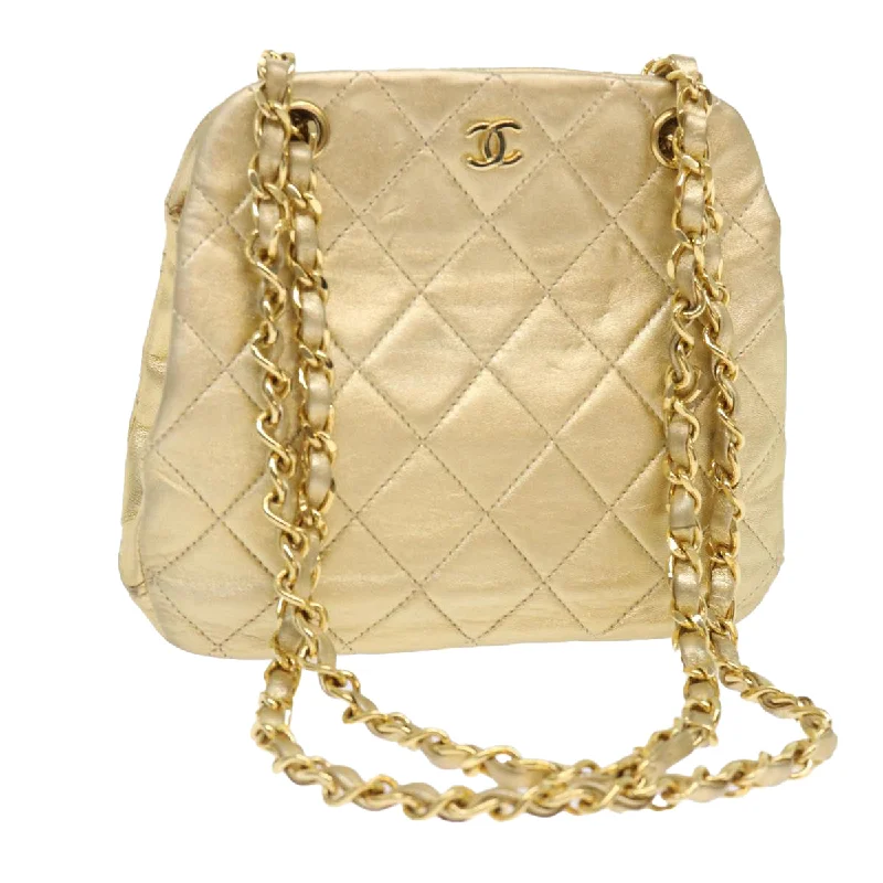 CHANEL Matelasse Chain Shoulder Bag Leather Gold CC  53015A