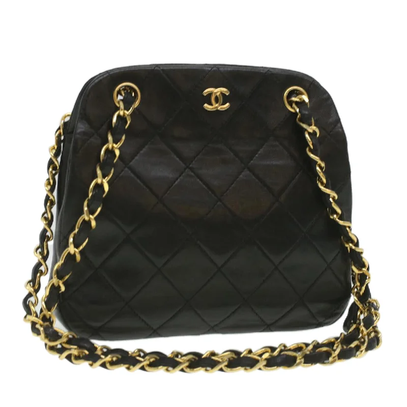 CHANEL Matelasse Clasp Chain Shoulder Bag Lamb Skin Black CC  kk164