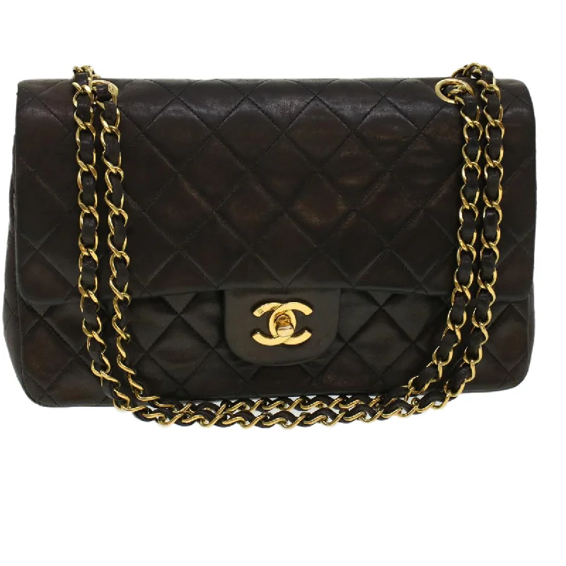 CHANEL Matelasse Turn Lock Chain Shoulder Bag Lamb Skin Black CC  am4540