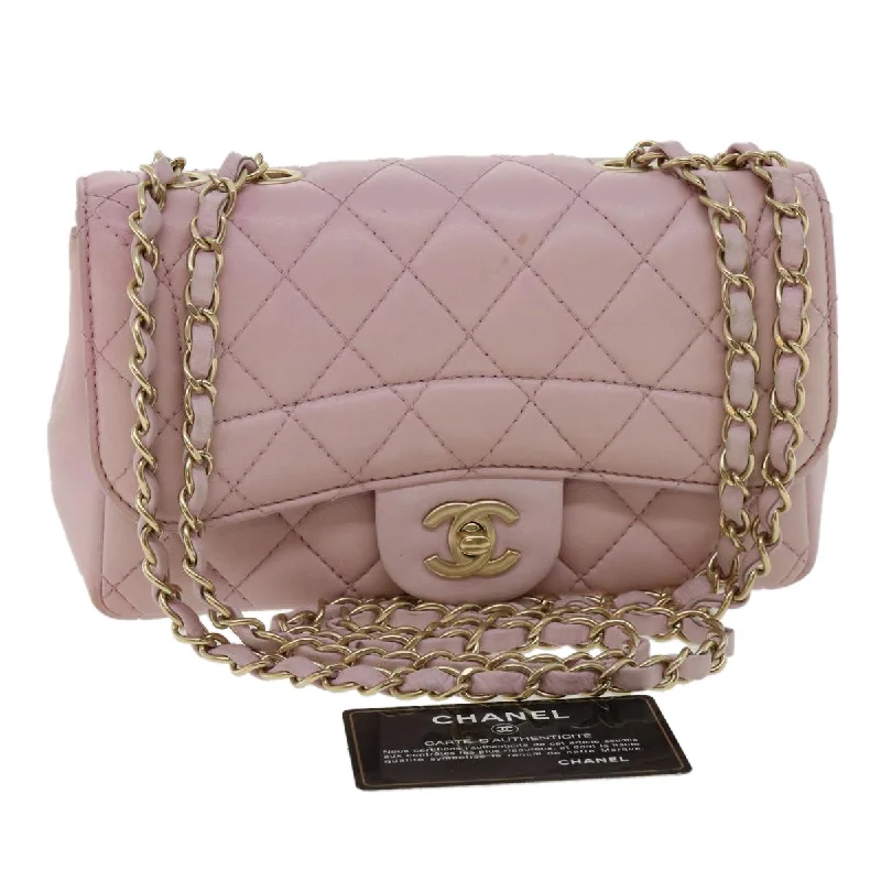 CHANEL Matelasse Turn Lock Chain Shoulder Bag Lamb Skin Pink CC  32151A