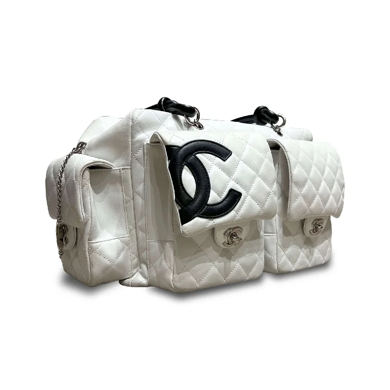 Chanel quilted calfskin leather reporter cambon white bag