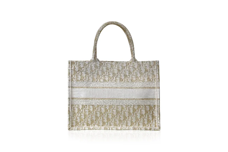 Dior Medium Book Tote White and Gold