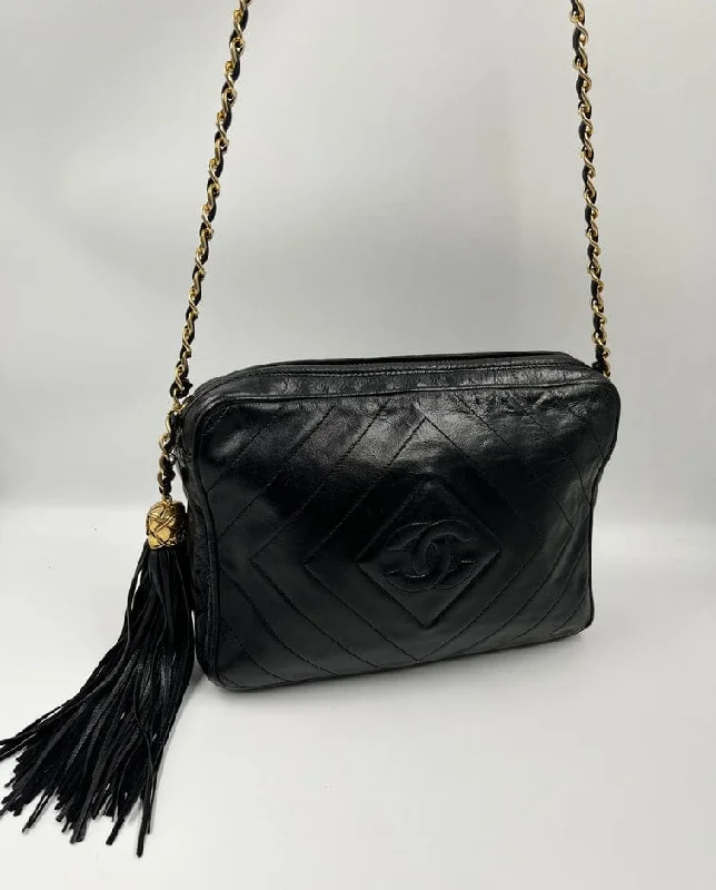 Vintage Chanel Camera Bag - Black Lambskin Leather